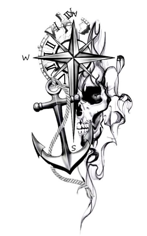 Pirate Anchor Tattoo, Art Sleeve Tattoo, Tattoo Ideas Zodiac, Tattoo Ideas Skull, Tattoo Designs Minimalist, Ship Tattoo Sleeves, Anchor Compass Tattoo, Pirate Skull Tattoos, Half Sleeve Tattoos Sketches