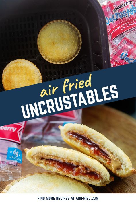 Air Fried Peanut Butter And Jelly Sandwich, Air Fried Uncrustable, Air Fried Peanut Butter And Jelly, Uncrustables In Air Fryer, Homemade Uncrustables, Melted Peanut Butter, Toaster Oven Recipes, Peanut Butter And Jelly Sandwich, Party Snacks Easy