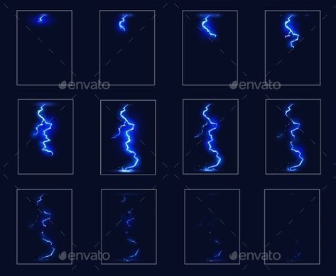 Cartoon Lightning Sprite Animation Effect Game Ui Pixel Art Lightning, Lightning Sprite, Thunder Animation, Pixel Lightning, Tvpaint Animation, Animation Sheet, Pixel Reference, Lightning Animation, Animation Sprite