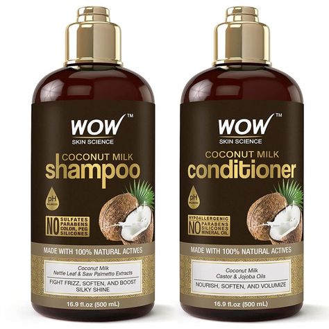 WOW Skin Science Coconut Milk Shampoo and Conditioner Set - Coconut Shampoo & Coconut Conditioner Set - Shampoo Conditioner Set Paraben Sulfate Free - Shampoo & Conditioner Set for Curly Hair Coconut Milk Conditioner, Wow Skin Science, Coconut Conditioner, Apple Cider Vinegar Shampoo, Coconut Milk Shampoo, Coconut Shampoo, Hair Growth For Men, Dht Blockers, Argan Oil Shampoo