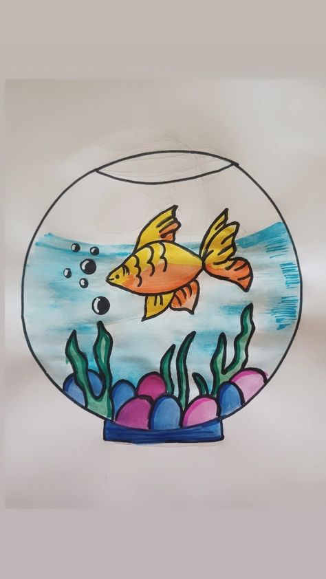 Aquarium Drawing, Water Cake, Aquarium Water, Color Painting, Colorful Cakes, Fish Painting, Online Class, Phone Wallpaper Images, Art Drawings For Kids