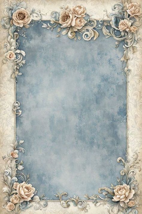 Blue Paper Aesthetic, Aesthetic Background For Scrapbook, Blue Scrapbook Aesthetic, Border Design Printable, Blue Vintage Background, Aesthetic Border Ideas, Printable Scrapbook Paper Backgrounds, Vintage Blue Background, Victorian Background