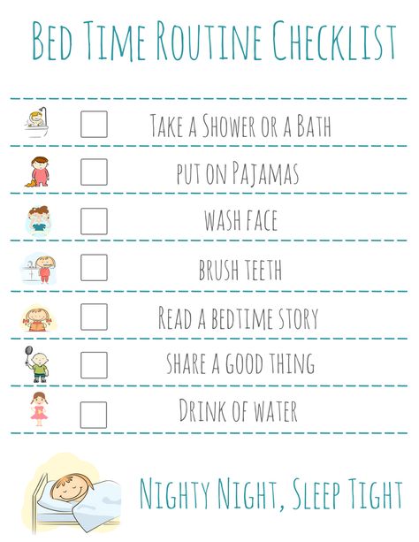 Bedtime Routine Free Printable Checklist, add in a frame with a dry erase marker to use nightly and keep kids on task, great for back to school too! Bedtime Checklist For Kids, Night Routine For Kids, Bedtime Checklist, Bed Time Routine, School Night Routine, Bedtime Routine Chart, Kids Routine Chart, Routine Checklist, School Routine