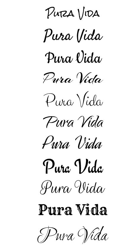 Pura Vida typeface concepts Puts Vida Tattoo, Costa Rica Tattoo Ideas Pura Vida, Pita Vida Tattoo, Pura Vida Tatoos, Pure Vida Tattoo, Pura Vida Tattoo Ideas Costa Rica, Mi Vida Tattoo, Tenerife Tattoo Ideas, Pura Vida Tattoo Fonts