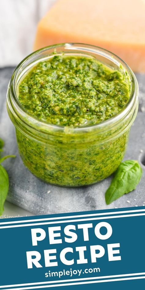 This Pesto Sauce Recipe is so easy to make, and is perfect with spaghetti for an easy dinner. Or use it in one of our many recipes for a fun spin! Recipe For Pesto Sauce, Diy Pesto Sauce, How To Use Pesto In Recipes, Pesto Sauce Recipe For Pasta, Grammas Recipes, Diy Pesto, Fresh Pesto Recipe, Best Pesto Recipe, Easy Pesto Recipe