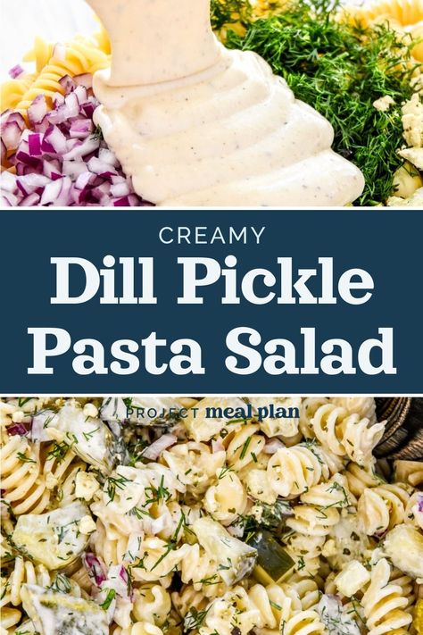 Toss this Creamy Dill Pickle Pasta Salad together in less than 30 minutes for a simple side dish or easy on-the-go lunch to enjoy all week. It’s loaded with fresh dill, chopped pickles, and coated in a Greek yogurt dressing you’ll love! Pickle Lovers Recipes, Dill Pickle Pasta Salad Recipe, Pickle Pasta Salad Recipe, Pickle Pasta Salad, Vegan Blt Sandwich, Pickle Pasta, Dill Pickle Pasta Salad, Dill Pickle Recipe, Greek Yogurt Dressing