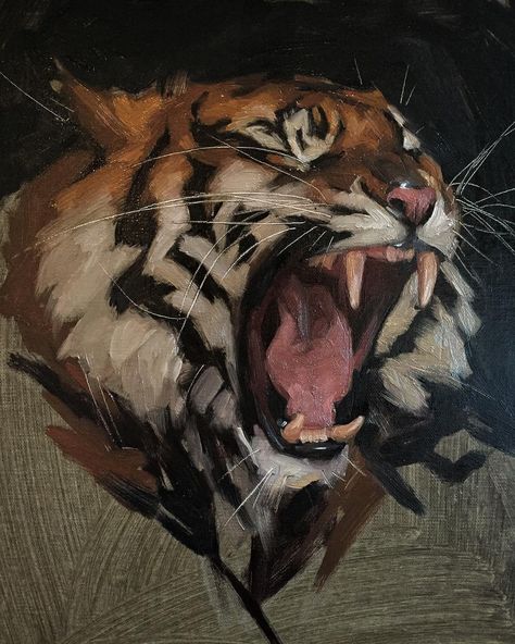 Commission of a Tiger yawn #adorable 🐯😉 #tiger #yawn #fineart #oilpainting #allaprima #commission #creative #creativeuprising #paintanyway #contemporaryart #contemporaryrealism #traditionalart #instaart #instaartist #instagood Jennifer Gennari, Illustration Kunst, Big Cats Art, Tiger Art, Hur Man Målar, Urban Sketchers, A Tiger, Arte Animal, Arte Fantasy