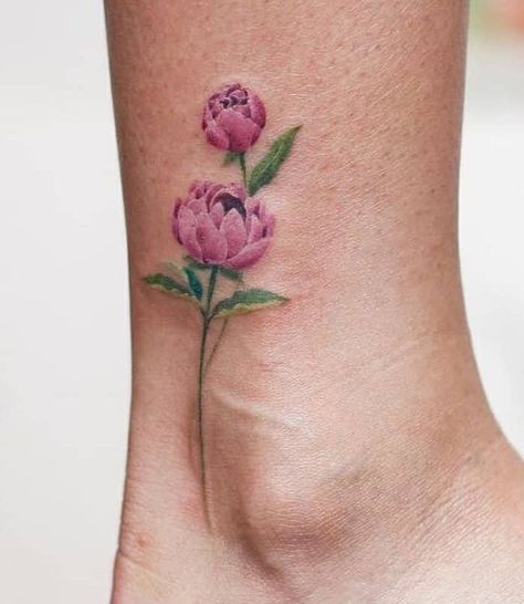 Peony Tatoos Design, Peony Tattoo Simple, Simple Peony Tattoo, Tattoo On Ankle, Tattoo Peony, Ankle Tattoo Designs, Peony Tattoo, Small Flower Tattoos, Floral Tattoo Sleeve