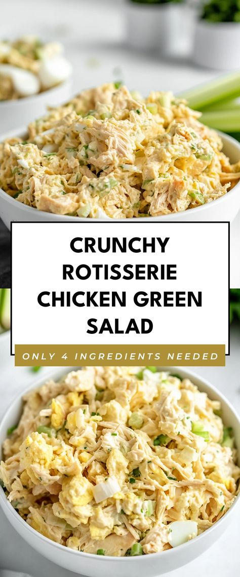 Image for Crunchy Rotisserie Chicken Green Salad Green Chicken Bowl, Rotisserie Chicken Recipes Salad, Rotisserie Chicken Salad Recipe Healthy, Recipes Using Rotisserie Chicken Easy, Pulled Chicken Salad Recipe, Healthy Lunch Sides, Shredded Rotisserie Chicken Recipes, What To Make With Rotisserie Chicken, Shredded Chicken Salad Recipe