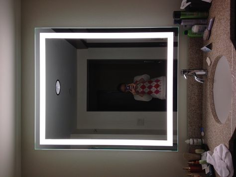 LOVE this bathroom mirror with built-in light. Mirror With Built In Lights, Large Mirrior With Lights, Lighted Makeup Mirror Wall Mount, Led Cabinet Mirror, Bathroom Led Mirror Lowe's, Light Building, Lighted Bathroom Mirror, Bathrooms Remodel, Bathroom Mirror