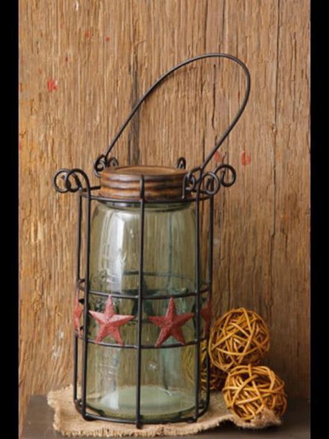 Primitive Decor Ideas, Country Deco, Primitive Stars, Battery Operated Tea Lights, Rustic Crafts, Prim Decor, Canning Jar, Ball Jars, Primitive Decorating Country