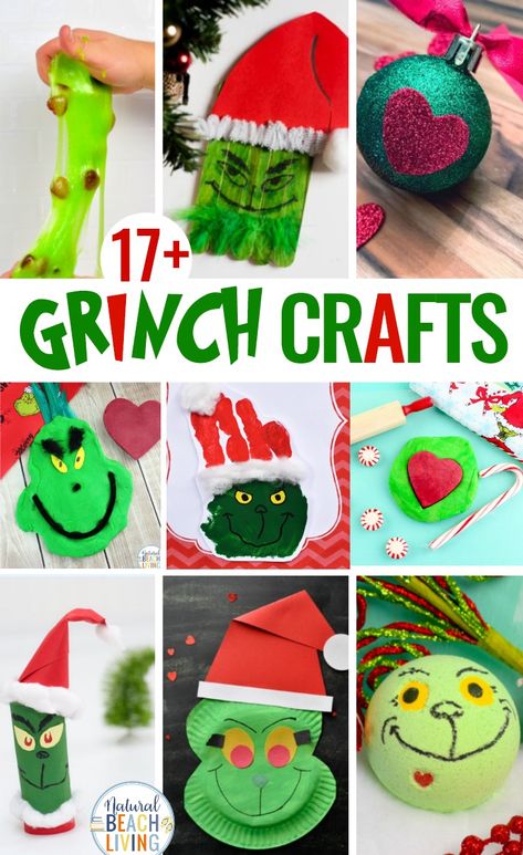 17 Grinch Crafts for Kids, Get ready for the holidays with these Grinch Activities and Grinch Crafts for Kids, Grinch Slime, Grinch Paper Plate Craft, Grinch Treats and all of the Grinch Party Ideas that you need. #grinch #christmascrafts #grinchcrafts #craftsforkids The Grinch Crafts, Grinch Crafts For Kids, Grinch Activities, Grinch Crafts, Grinch Christmas Party, Grinch Party, Grinch Christmas Decorations, Grinch Ornaments, Elf Activities