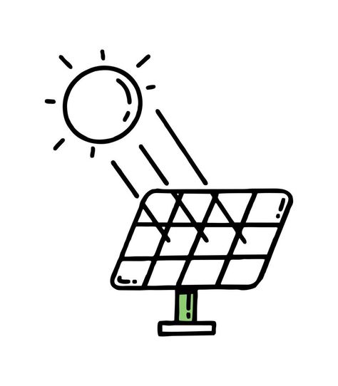 Solar panels with sun rays.  Green energy. Co2 concept of climate change .  Vector isolated doodle Solar Energy Drawing, Solar Panel Drawing, Free Solar Panels, Desk Calendar Design, Purchase Order Form, Doodle Doodle, Poster Idea, Panel Solar, Purchase Order