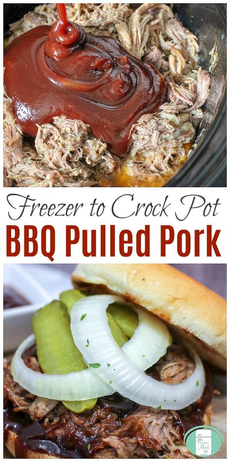 Pulled Pork Freezer Meal, Crock Pot Bbq Pulled Pork, Pork Freezer Meals, Pulled Pork Crock, Crockpot Pulled Pork Bbq, Crock Pot Bbq, Pork Pulled, Bbq Pulled Pork Recipe, Crock Pot Pulled Pork Recipe