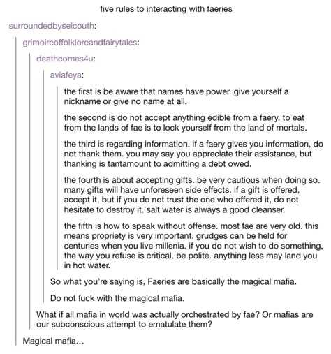 But also like I follow these rules around men I don't know???? I feel like that's some concerning shit Fae Creatures Art, Fae Prompts, Fae Rules, Rules Of The Fae, Fae Writing Prompts, Fae Stories, Elf Mythology, Fae Lore Tumblr, Fae Mythology