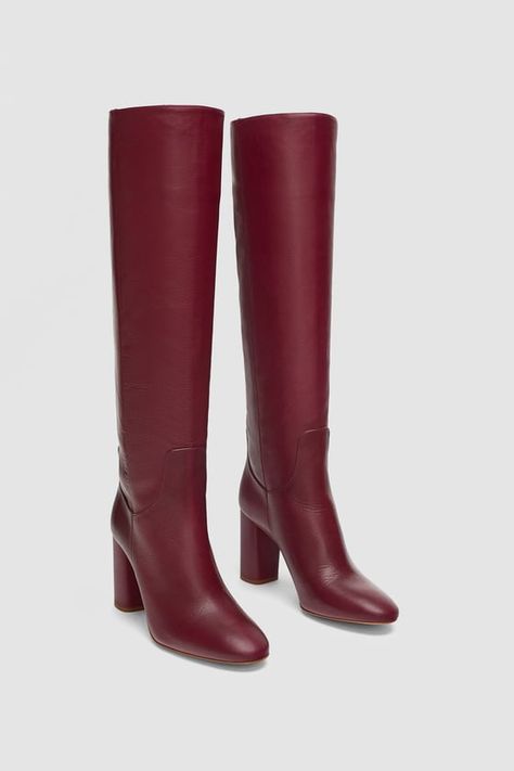 HIGH-HEEL LEATHER BOOTS - Available in more colours Long Red Boots, Red Leather Boots, Leather High Heel Boots, Leather Boots Heels, Red Boots, Leather Boot, Long Boots, Zara Shoes, Boots Outfit