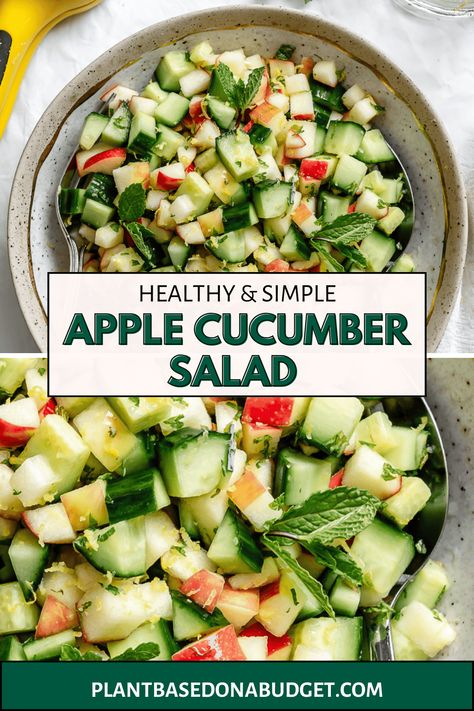 Apple Cucumber Salad Salad With Citrus Dressing, Vegan Greek Yogurt, Salad With Citrus, Plant Based Pizza, Cucumber Dill Salad, Apple Salad Recipes, Bariatric Friendly Recipes, Citrus Dressing, Creamy Cucumber Salad