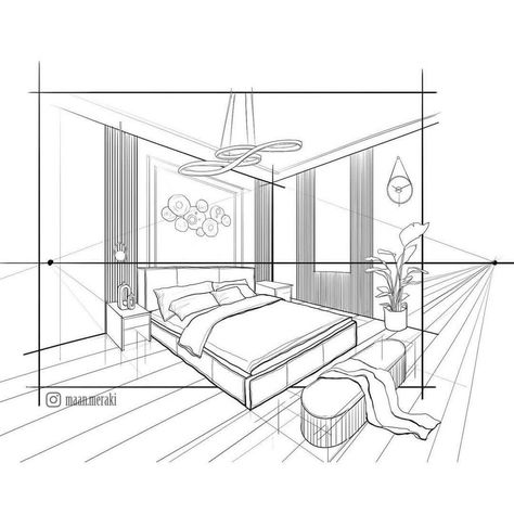 Interior Sketch Designs That Reflect Your Lifestyle Perspective Drawing Architecture Room, Bedroom In Perspective, Two Point Perspective Bedroom, 2 Point Interior Perspective, Bedroom Interior Perspective, One Point Perspective Drawing Bedroom, Two Point Perspective Drawing Interior, 2 Point Perspective Interior, 2 Point Perspective Drawing Interior