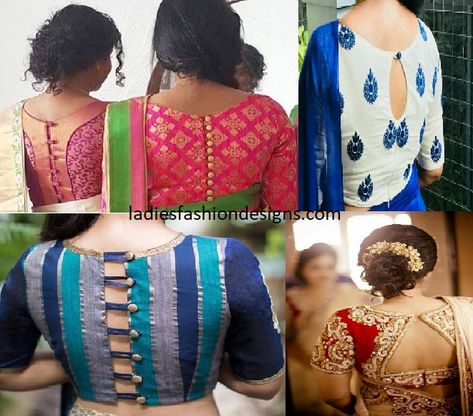 Beautiful back button blouse designs High Neck Saree Blouse, Net Blouse Design, Latest Saree Blouse, Blouse Back Neck, Blouse Designs High Neck, Boat Neck Blouse Design, Net Blouse, Traditional Blouse Designs, Blouse Back Neck Designs