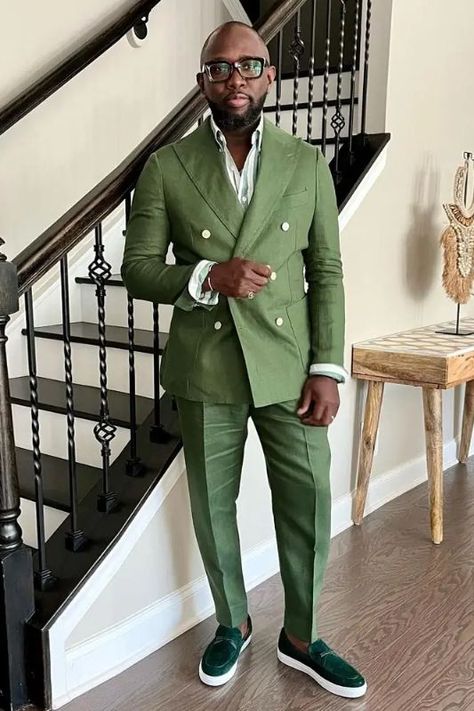 Double Button Suit Men, Green Double Breasted Suit With Notch Lapel For Business, Olive Double Breasted Suit Men, Green Fitted Double Breasted Suit With Notch Lapel, Green Fitted Suits With Double Button Closure, Tailored Green Single Button Suits, Suits For Prom, Classic Suits, Suit Guide