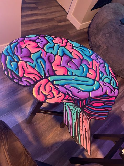 Abstract brain art cut out of wood and painted with acrylic! Brain Painting Abstract, Trippy Brain Art, Brain Painting Acrylic, Brain Pattern, Brain Painting, Brain Art, Art Cut, Head And Heart, Art House