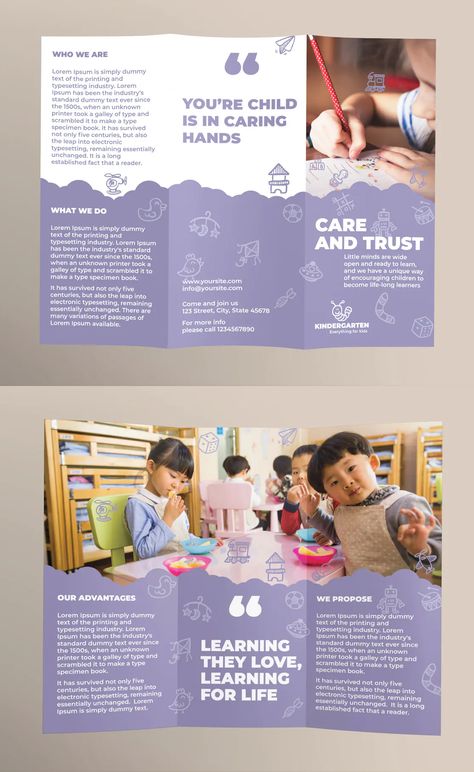 Kindergarten Brochure Trifold Template AI, EPS, INDD, PSD Flyer Design School, Cute Brochure Design, School Brochure Design Ideas, School Brochure Design Creative, Health Brochure Design, School Pamphlet Design, Brochure Design Layout Templates, Kindergarten Brochure, Brochure Education