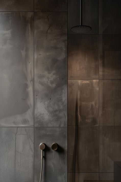 22 Creative Small Bathroom Shower Tile Ideas You'll Love Tile All Over Bathroom, Seamless Bathroom Floor, Solid Porcelain Shower Wall, Outdoor Inspired Bathroom, Mixed Shower Tile Ideas, Powder Room Shower Ideas, Dark Tile Master Shower Ideas, Dark Grey Slate Bathroom, Minimalist Shower Tile