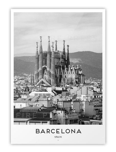 Barcelona / Spain Poster PRODUCT SPECIFICATIONS:- - There are multiple sizes available, A5 (smallest) through to A1 (largest). The size pictured is A2 (16.5”x23.4”) and this is also the size we recommend most. Please take the time to measure up and select a size you will be happy with! - All A5 / A4 / A3 sizes are printed on 300gsm high quality satin paper. - All A2 / A1 sizes are printed on 200-250gsm high quality silk paper. - Depending on what product you order, it will either be laserjet pri Barcelona Skyline, Spain Poster, Poster Frames, Simple Iphone Wallpaper, Photo Editing Techniques, Barcelona Travel, Minimal Decor, Black And White Posters, Dream City