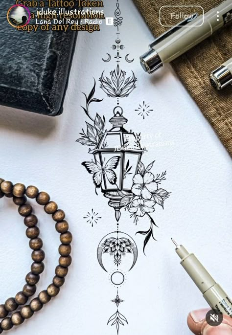 Shine Bright Tattoo, Tiktok Tattoo Ideas, Kali Tattoos, Marker Patterns, Lucy Tattoo, Oak Tattoo, Lantern Tattoo Design, Louisiana Tattoo, Herb Tattoo