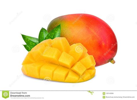 Photo about Whole and slice ripe mango fruit with green leaves isolated on white background. Image of nutrition, juicy, cubes - 120143056 Mango Slices, Ripe Mango, Fruits Photos, Food Png, Mango Fruit, Pet Logo Design, White Background Photo, Tropical Fruit, Fruit Recipes