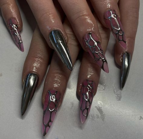 Spooky Stiletto Nails, Edgy Nails Acrylic Grunge, Subversive Nails, Dark Nail, Body Accessories, Baddie Nails, Edgy Nails, Goth Nails, Grunge Nails