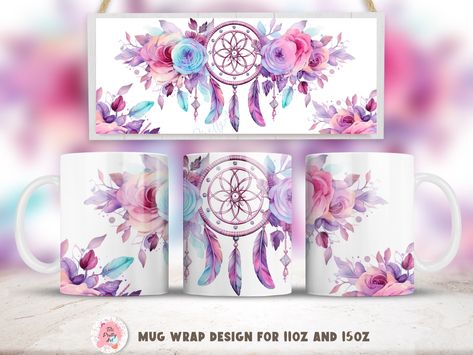 15 Oz Mug Template, Boho Mug, Watercolor Boho, Video Mockup, Pretty Mugs, Tassen Design, Mug Template, Mug Wrap, Sublimation Mugs