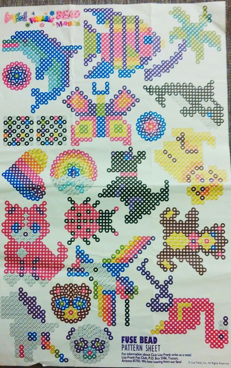 Full Sheet to View!!!  Vintage **Lisa Frank Fuseable Bead Mania~Fuse Bead Pattern Sheet** Found this at a yard sale & wanted to share! #perler beads Lisa Frank Embroidery, Lisa Frank Crafts Diy, Lisa Frank Perler Beads, Lisa Frank Pixel Art, Lisa Frank Crochet, Lisa Frank Cross Stitch, 90s Perler Bead Pattern, Lisa Frank Perler Bead Patterns, Lisa Frank Perler