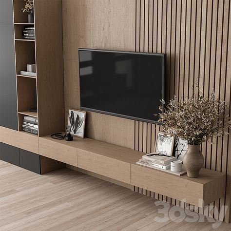 TV Wall Black and Wood - Set 35 - TV Wall - 3D model Apartment Balcony Decorating, Apartment Balconies, Living Room Tv, Tv Wall, Interior Design Projects, Home Interior Design, Living Room Decor, Apartment, House Interior