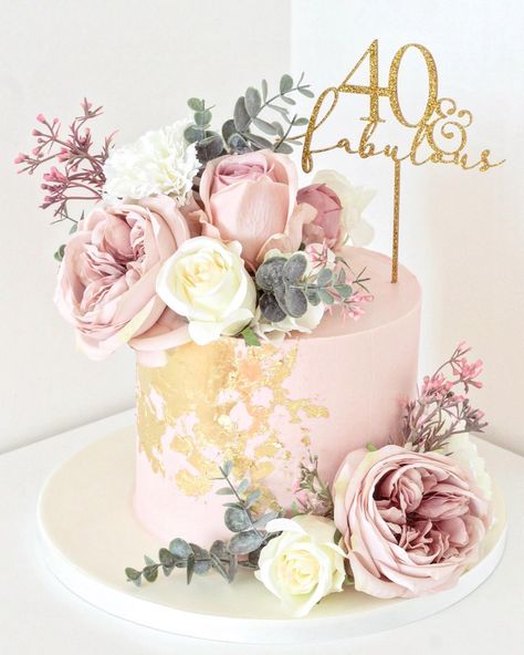 40 And Fabulous Cake, Pink Buttercream Cake, Floral Cake Birthday, 40th Birthday Cake For Women, 50th Birthday Cake For Women, Birthday Cake For Women Elegant, Pink Buttercream, Cake For Her, Birthday Cake For Mom