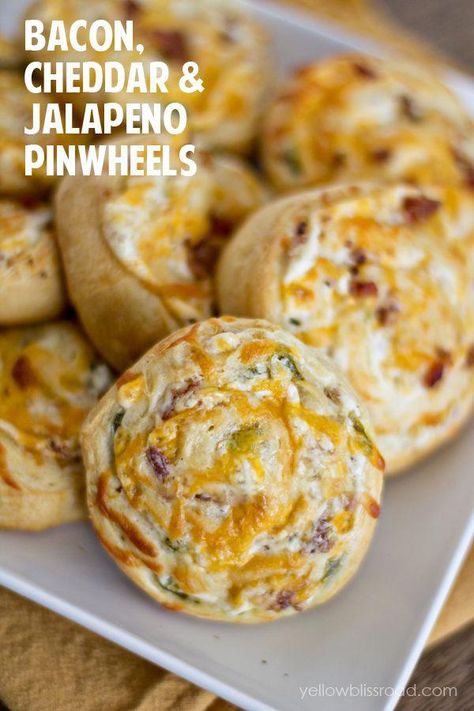 Yellow Bliss Road, Cheesy Snack, Bacon Appetizers, Pinwheel Recipes, Mini Quiche, Bacon Cheddar, Party Food Appetizers, Appetizer Dips, Pastry Recipes