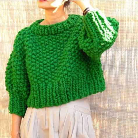 Super Cropped Sweater, Loopy Mango, Chunky Knitting, Moss Stitch, Knitwear Fashion, Warm Sweaters, Chunky Knits Sweater, Knit Outfit, Cool Sweaters