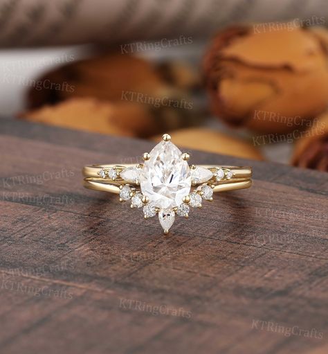 Yellow Gold Stacking Rings, Pear Moissanite Engagement Ring, Pear Wedding Ring, Promise Rings Vintage, Pear Cut Ring, Gold Stacking Ring, Christmas Gift For Women, Moissanite Engagement Ring Set, Pear Cut Engagement Rings