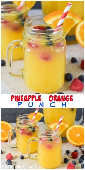 Pineapple Orange Punch, Orange Punch Recipes, Easy Party Punch, Orange Punch, Kid Friendly Drinks, Fruit Juice Recipes, Party Punch Recipes, Alcoholic Punch, Pineapple Punch