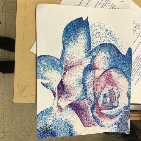 I am most proud of this piece it's a blue and purple rose in pointillism!! Rose Pointillism, Purple Roses, Canvas Art Painting, Dots Art, Great Wave, New Tattoos, Still Life, Blue And Purple, Art Inspo