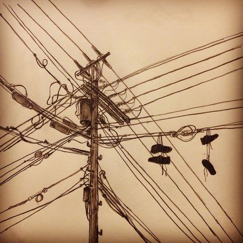 Power Lines Tattoo, Lines Tattoo, Dorm Wall Art, Power Lines, Watercolor Sketchbook, Pen Sketch, Black Ink Tattoos, Urban Sketching, Line Tattoos