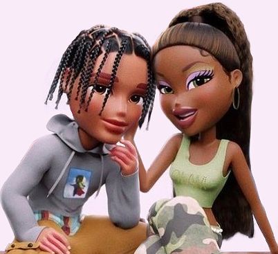 Bratz Couple, Bratz Doll Outfits, Y2k Background, Brat Doll, Interacial Couples, Bratz Girls, Surreal Artwork, Black Cartoon Characters, Black Cartoon