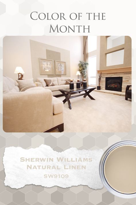 Sherwin Williams Natural Linen paint color of the month Sherwin Williams Natural Linen Color Palettes, Linen Sherwin Williams Paint, She Twin Williams Natural Linen, Wherein Williams Natural Linen, Only Natural Sherwin Williams, Sherman Williams Natural Linen Paint, Sw Natural Linen Living Room, Sw Natural Linen Color Palette, Sherwin Williams Linen