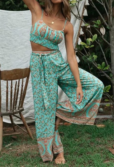 Boho Summer Outfits Bohemian, Summer Outfits Bohemian, Cotton Short Tops, Bohemian Outfits, Maxi Pants, Boho Summer Outfits, Bohemian Print, Boho Pants, Trendy Boho