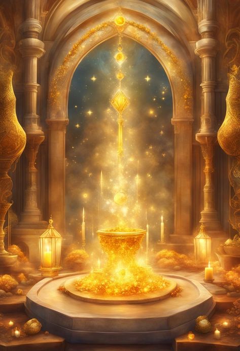 Golden fountain in a mysterious grotto overflowing with gold and citrine crystals. Attract Money, Women's Jewelry And Accessories, Meditation Practices, Citrine Crystal, Citrine, Artist Inspiration, Money, Affirmations, Crystals