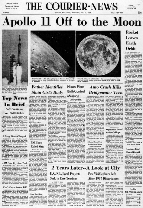 Apollo 11 Launch, Newspaper Front Pages, Newspaper Template, Michael Collins, Newspaper Headlines, Vintage Newspaper, Newspaper Design, Apollo 11, Old Newspaper