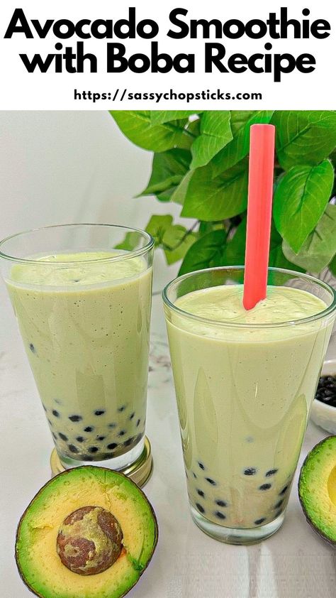 The avocado smoothie with boba recipe is made with milk, condensed milk, avocado puree, honey, and black tapioca boba balls. Boba Balls, Avocado Puree, Tapioca Boba, Boba Smoothie, Boba Recipe, Brunch Party Recipes, Avocado Smoothie Recipe, Delicious Slow Cooker Recipes, Family Baking