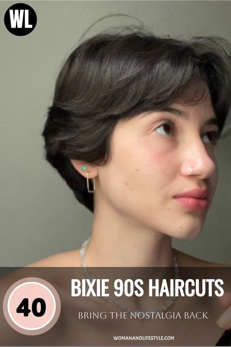 Playful bixie 90s haircut with soft bangs and texture Bixie Haircut, 90s Haircuts, Soft Bangs, Fresh Haircut, Finger Waves, Edgy Aesthetic, Playful Style, Curl Styles, Hair Mousse