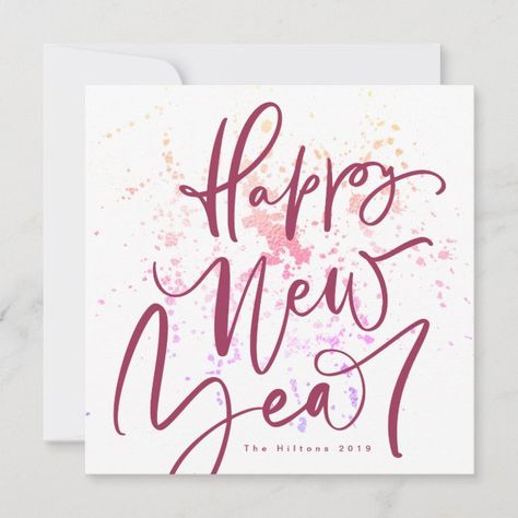 Hand Lettering Business, New Year Cards Handmade, New Year Calligraphy, Happy New Year Letter, New Year Card Design, Handwritten Text, Happy New Year Cards, Modern Card, Holiday Greeting