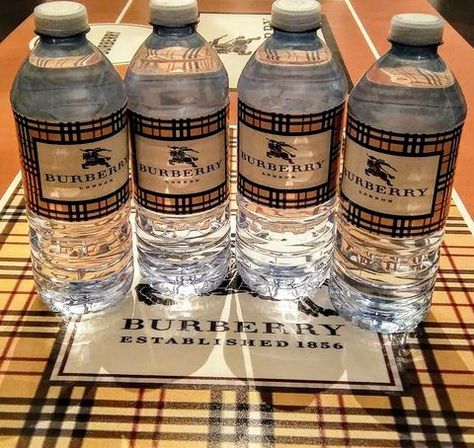 Burberry Birthday Party, Burberry Birthday, Coco Chanel Party, Burberry Baby, Chanel Party, Event Props, Event Branding, Water Bottle Labels, Personalized Party